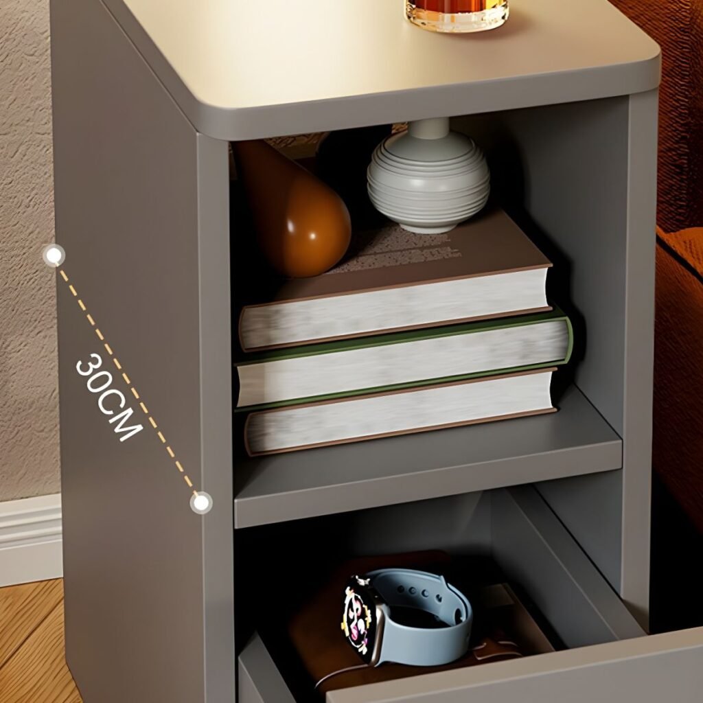 1200x12006 380 Slim Industrial Bedside Tray with 1 Silent Drawer