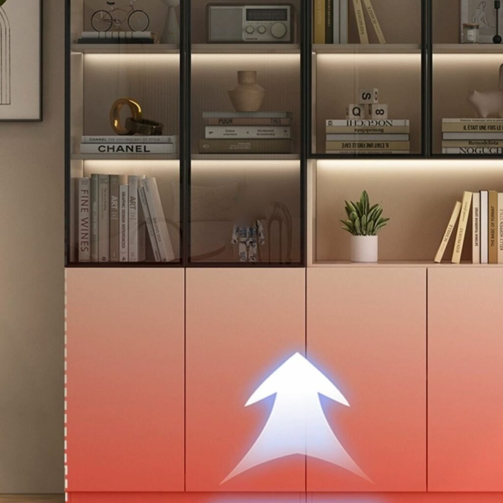 1200x12007 310 Luxury Vertical Organizing Shelf with 4 Cabinets and 3-Shelfin, with lights, Closed Back