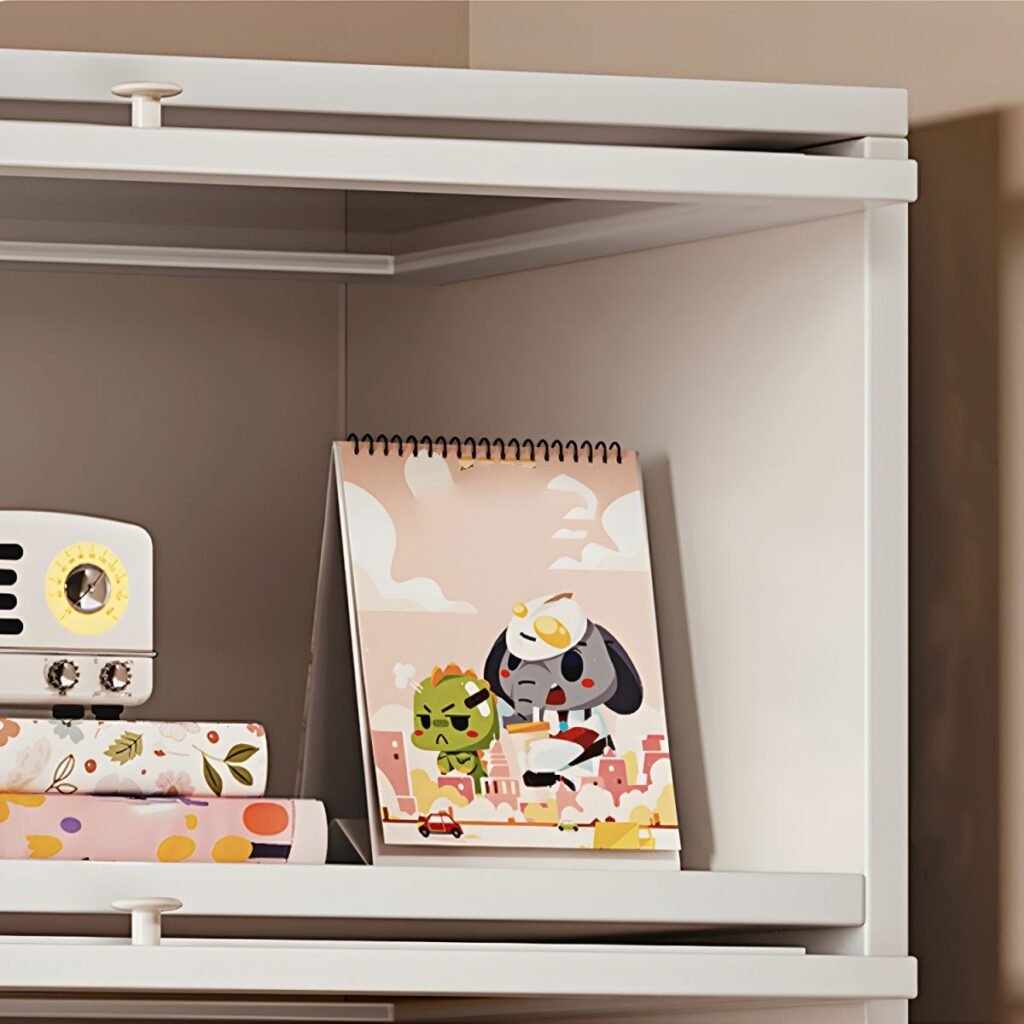 1200x12007 348 Flip-up Glass Bookcase – Brilliant 53-Inch White Storage Cabinet with 4-Tier Fluted Glass Doors, Smart Space-Saving Design