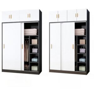 Minimalist Laminate Independent Wardrobe Closet with Interior Shelves and Clothing Rod