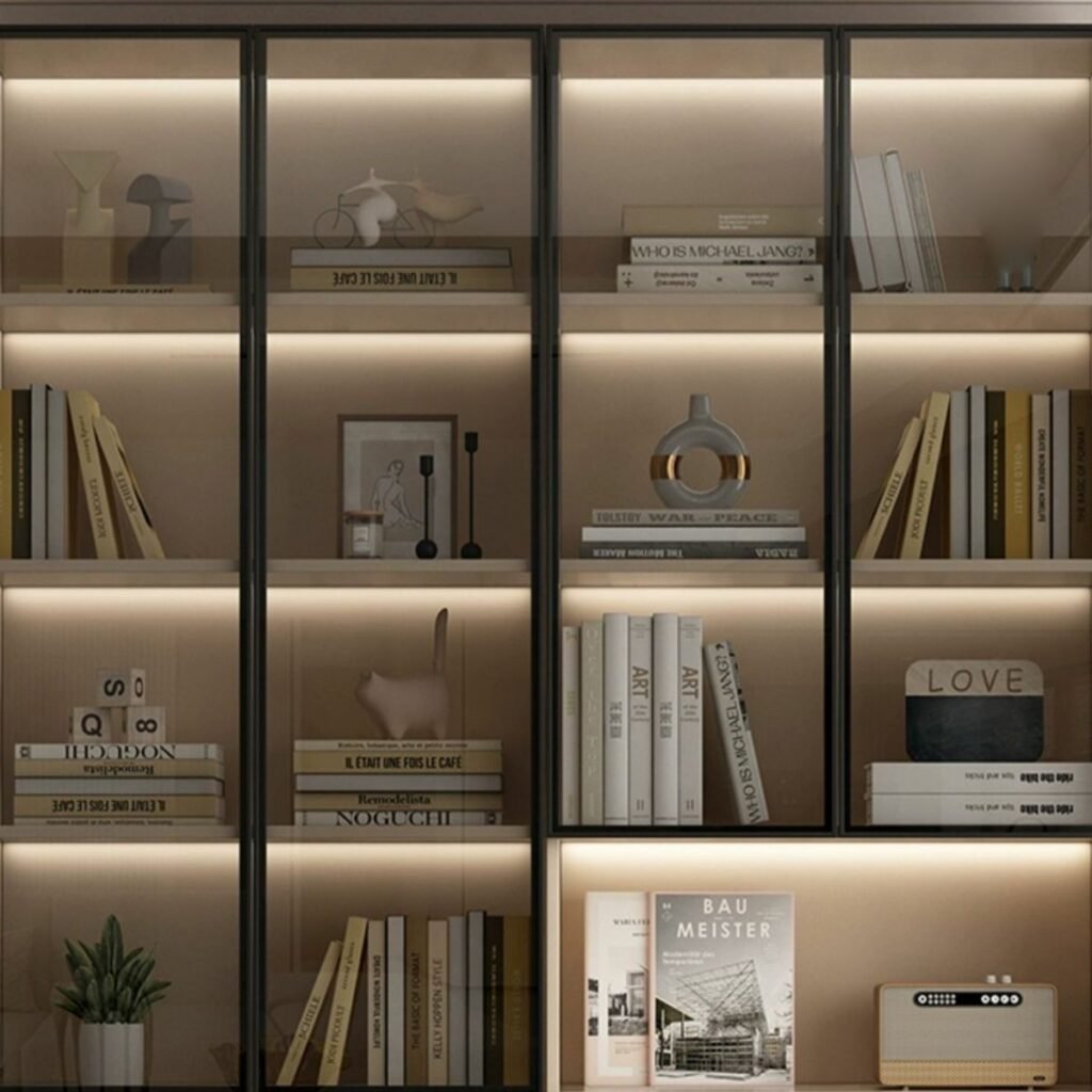 1200x12008 308 Luxury Vertical Organizing Shelf with 4 Cabinets and 3-Shelfin, with lights, Closed Back