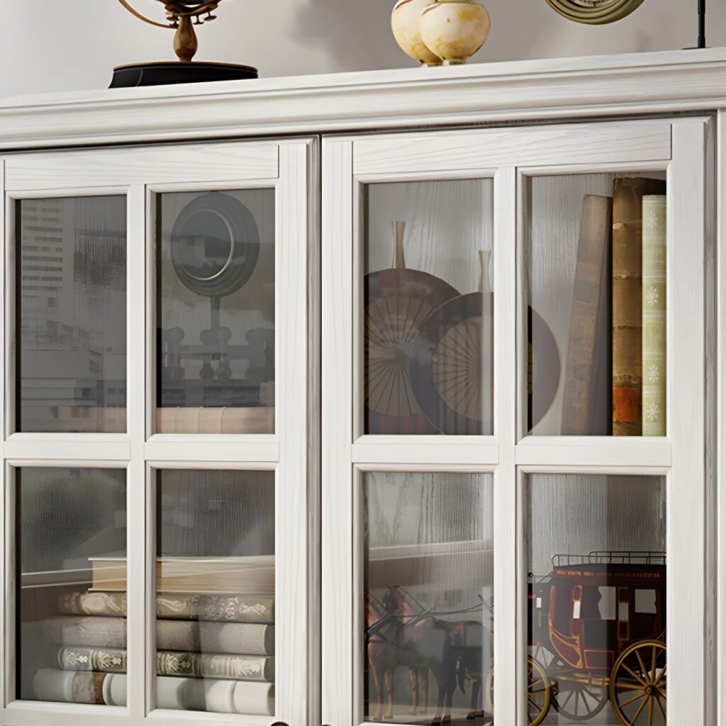 1200x12008 331 Glass-Door Storage Hutch – Stunning 60-Inch White Bookcase with 2-Drawer Base, Reliable Dust-Proof Display for Modern Living
