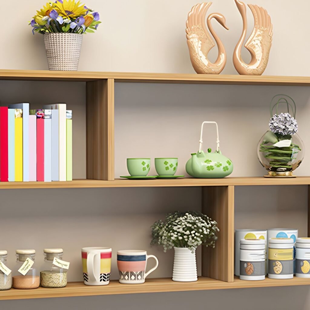 1200x12008 335 Wall-Mounted Timber Unit – Brilliant 29.5-Inch Floating Walnut Shelf, Harmonious 2-Tier Open Storage for Modern Gallery Walls