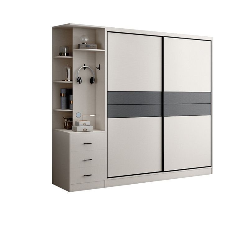 Exquisite Illuminated All-White Sliding Wardrobe - Grand 82.5" to 102" Modular Armoire with 20 Luxury Styles - Image 5