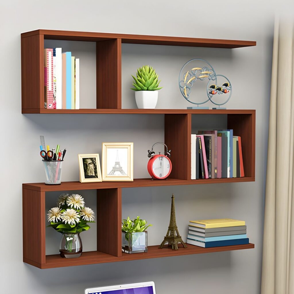 1200x12009 300 Wall-Mounted Timber Unit – Brilliant 29.5-Inch Floating Walnut Shelf, Harmonious 2-Tier Open Storage for Modern Gallery Walls