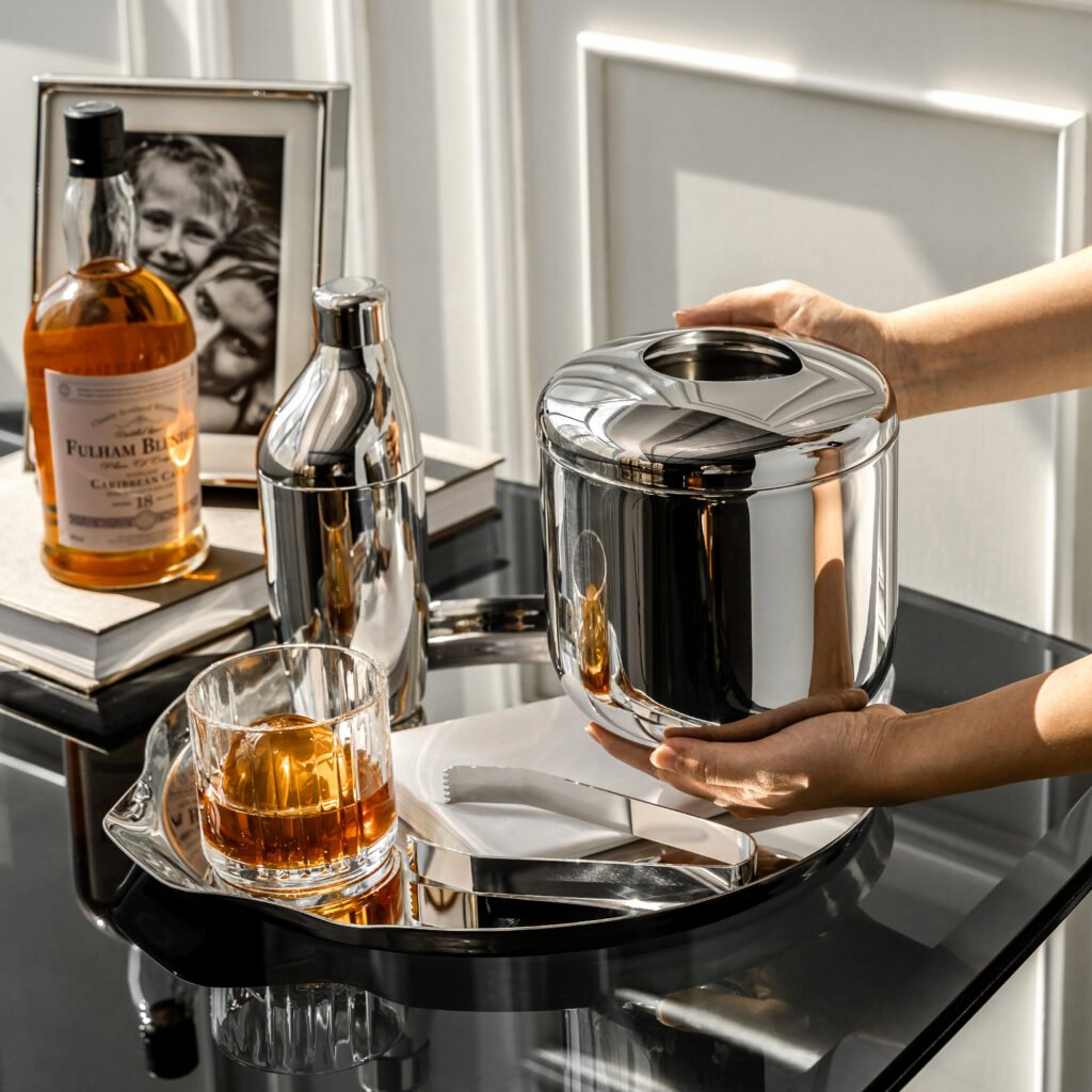 131 5 1 Steel Ice Bucket with Tongs - Luxury Mirror Polished Stainless Steel Wine Chiller by Apexerahomelife.