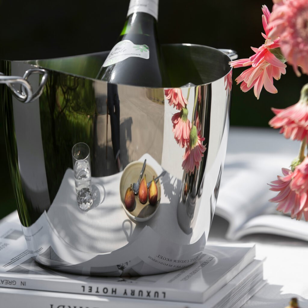 135 5 1 Steel Ice Bucket with Tongs - Luxury Mirror Polished Stainless Steel Wine Chiller by Apexerahomelife.