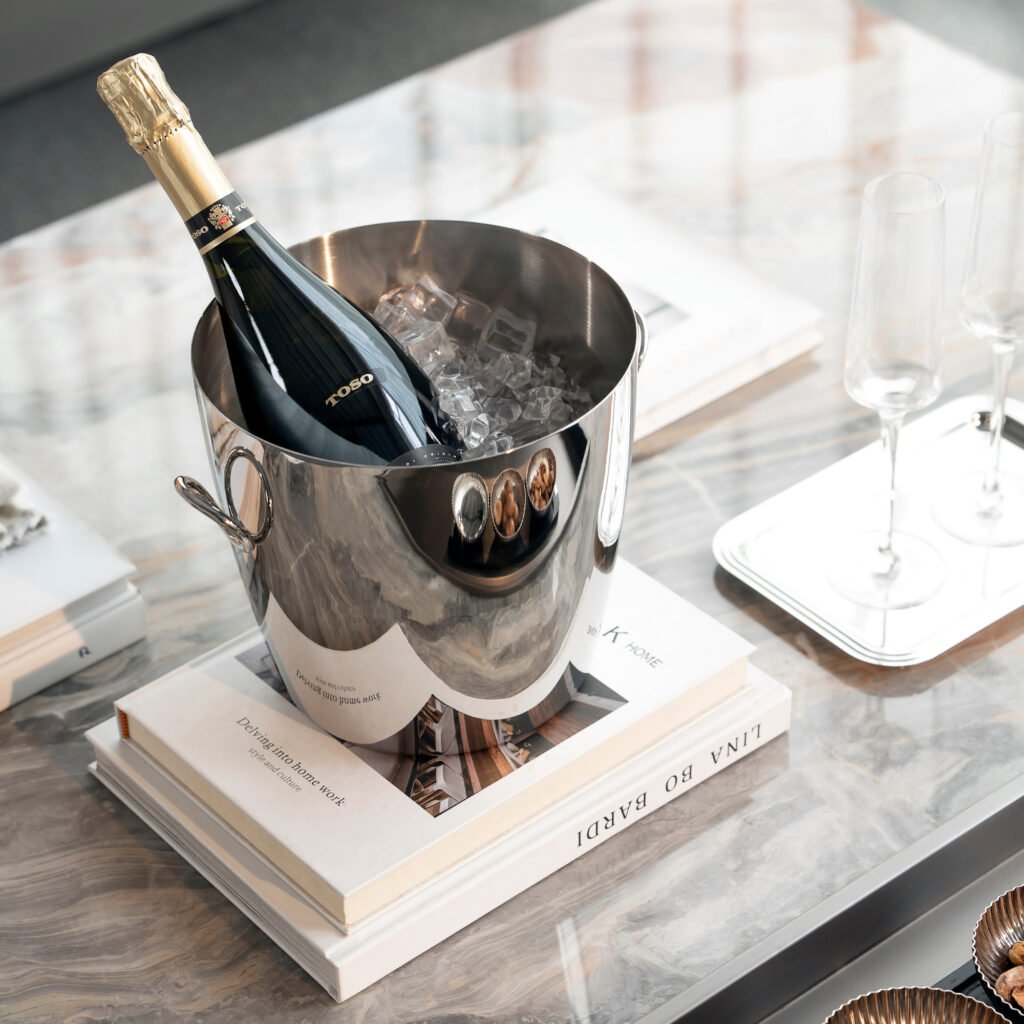 136 1 2 Steel Ice Bucket with Tongs - Luxury Mirror Polished Stainless Steel Wine Chiller by Apexerahomelife.