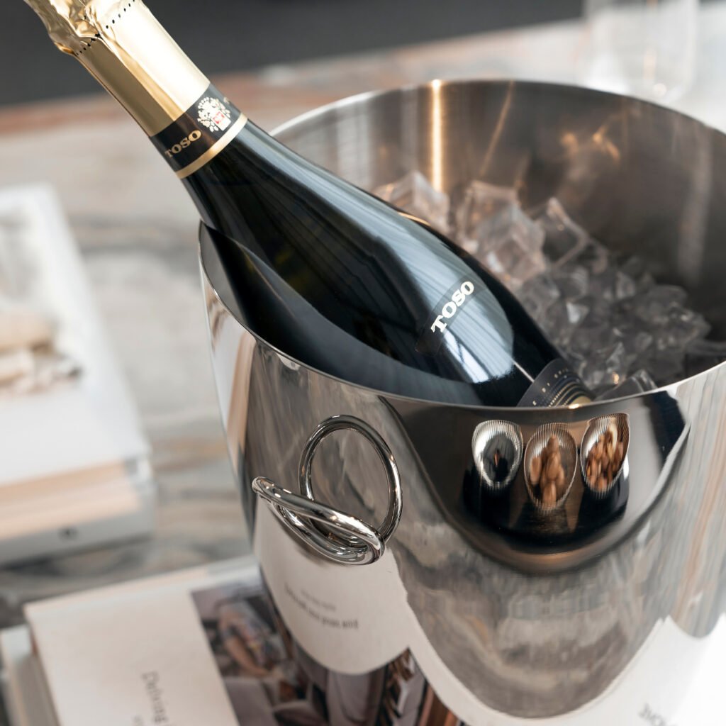 136 3 2 Steel Ice Bucket with Tongs - Luxury Mirror Polished Stainless Steel Wine Chiller by Apexerahomelife.