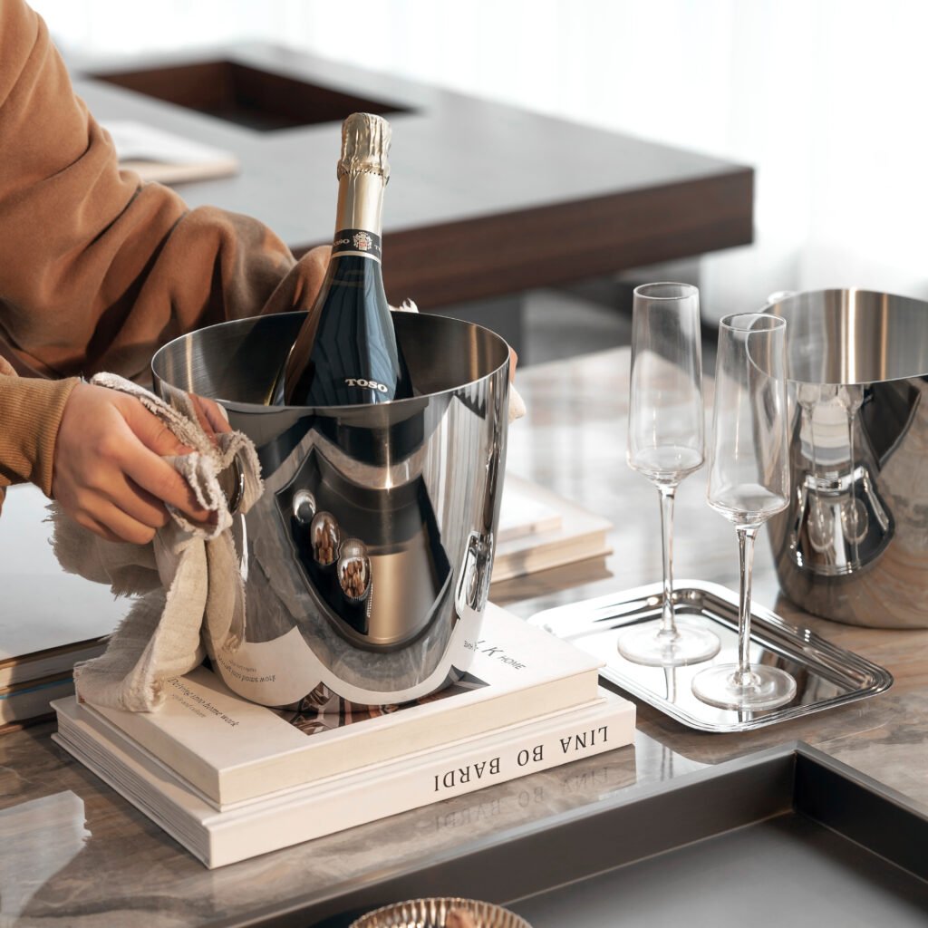 136 4 2 Steel Ice Bucket with Tongs - Luxury Mirror Polished Stainless Steel Wine Chiller by Apexerahomelife.