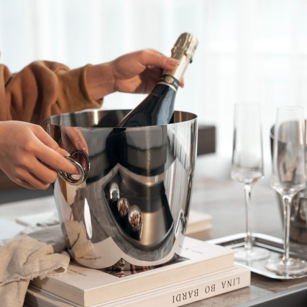 136 5 2 Steel Ice Bucket with Tongs - Luxury Mirror Polished Stainless Steel Wine Chiller by Apexerahomelife.