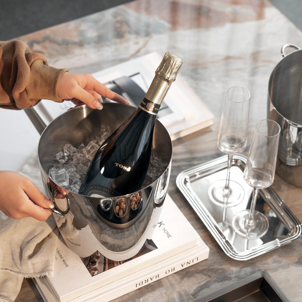 136 6 2 Steel Ice Bucket with Tongs - Luxury Mirror Polished Stainless Steel Wine Chiller by Apexerahomelife.