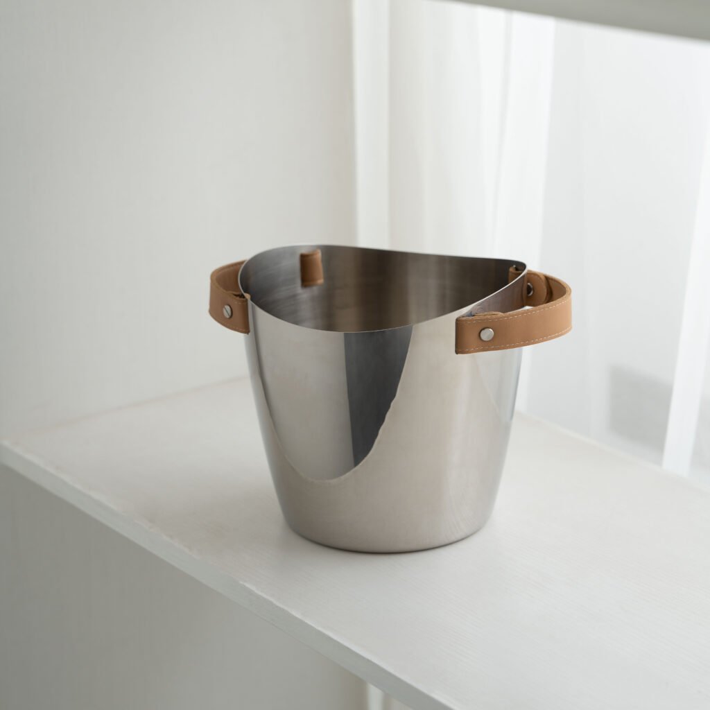138 2 2 Leather Ice Bucket with Tongs - Luxury Mirror Polished Stainless Steel Wine Chiller by Apexerahomelife.