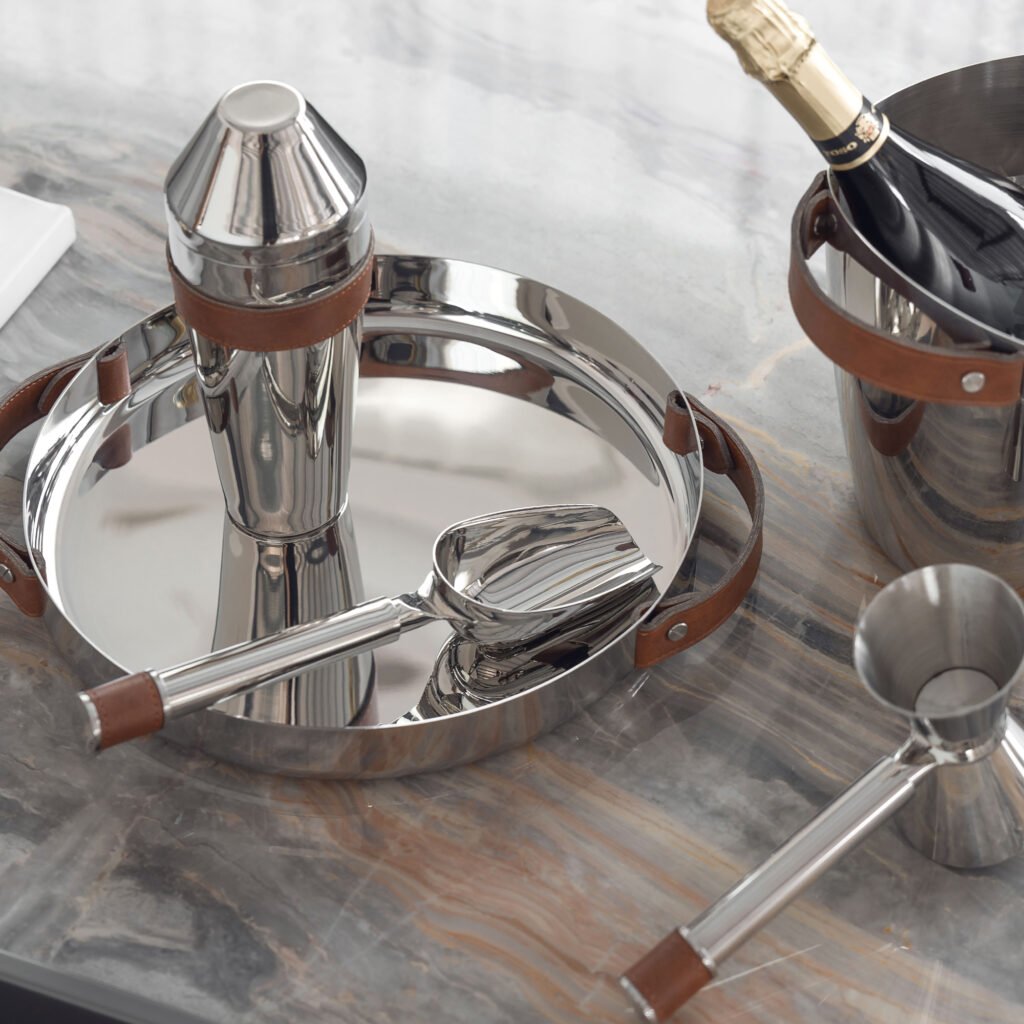 138 4 2 Leather Ice Bucket with Tongs - Luxury Mirror Polished Stainless Steel Wine Chiller by Apexerahomelife.
