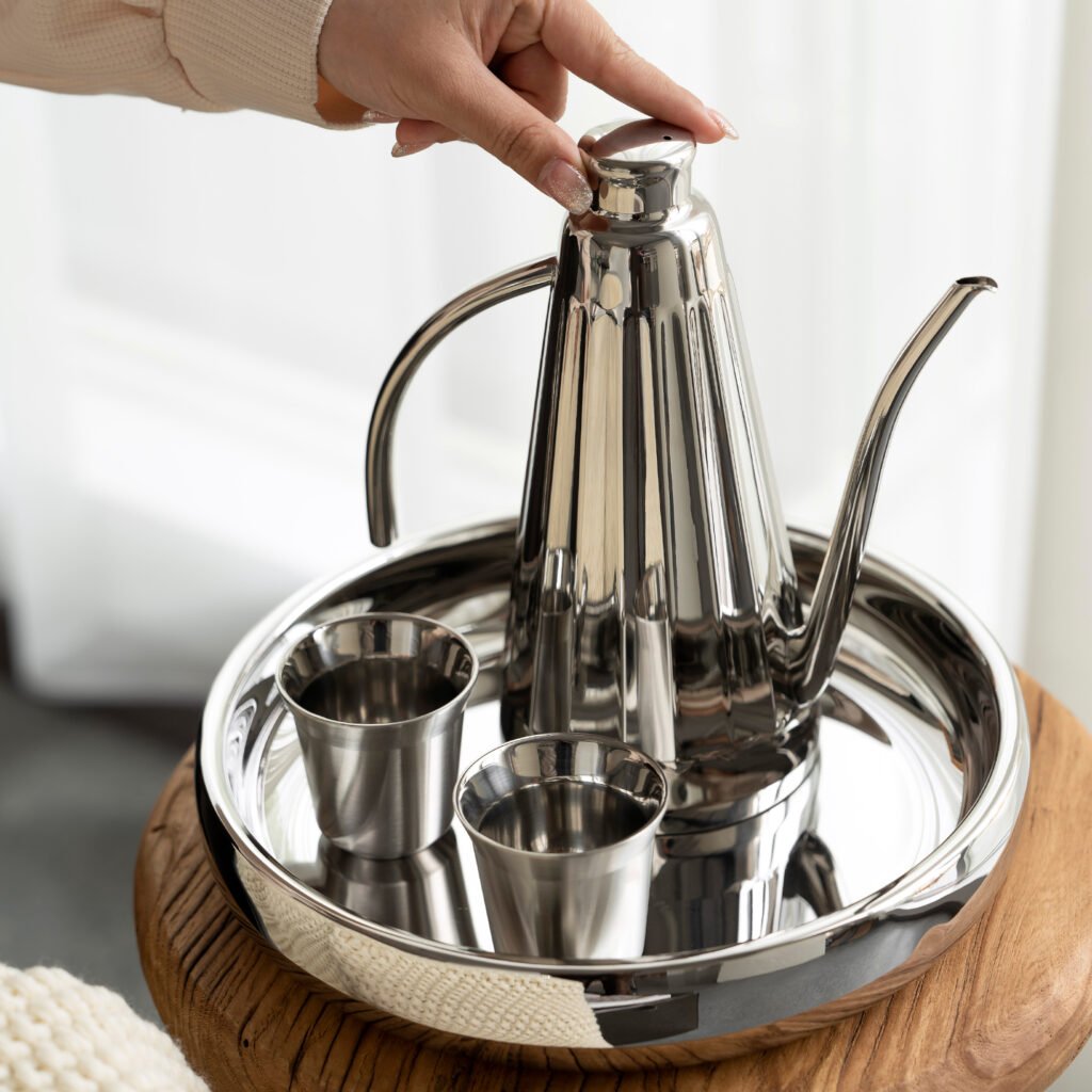 139 5 1 Steel Coffee Set for Modern Office - Luxury Mirror Polished Stainless Steel Coffee Pot and Server Collection by Apexerahomelife.
