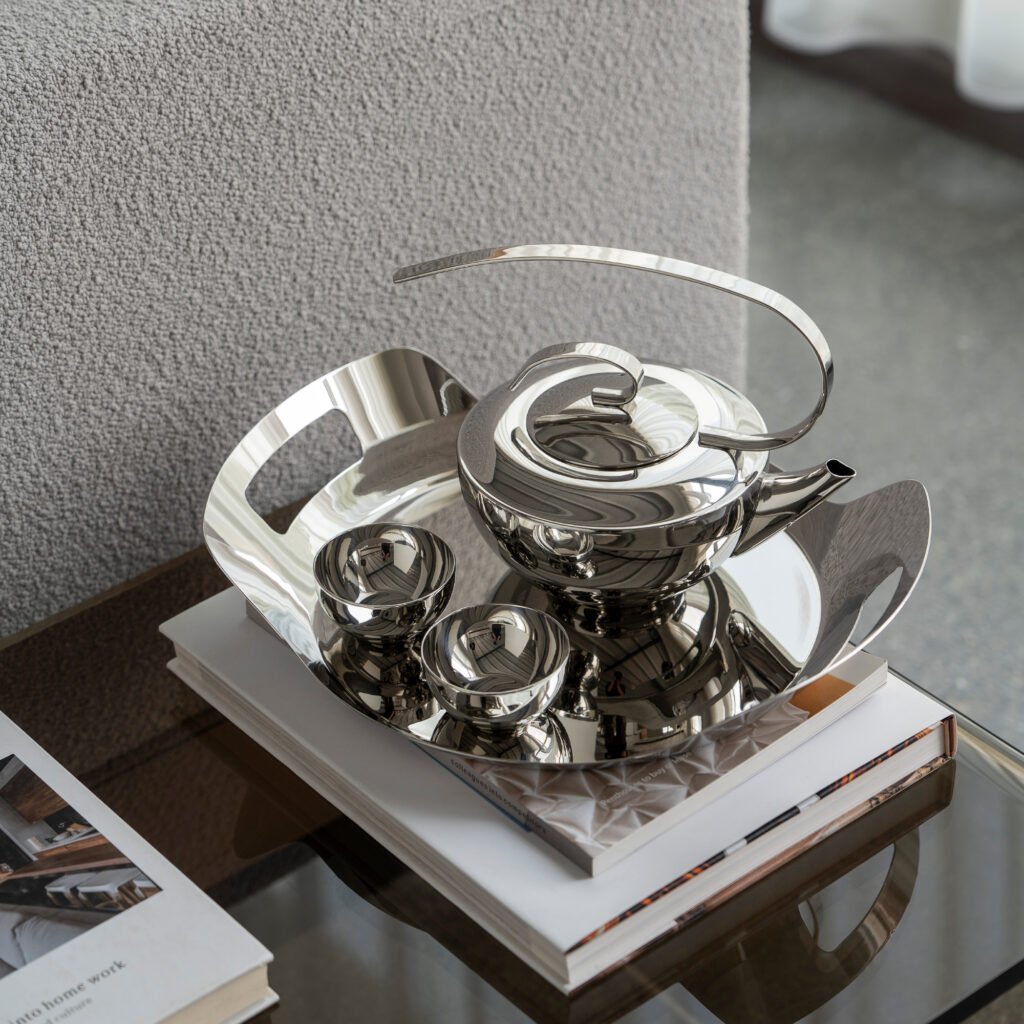141 4 1 Steel Teapot Set for Modern Tea Service - Luxury Mirror Polished Stainless Steel Tea Pot and Cup Collection by Apexerahomelife.