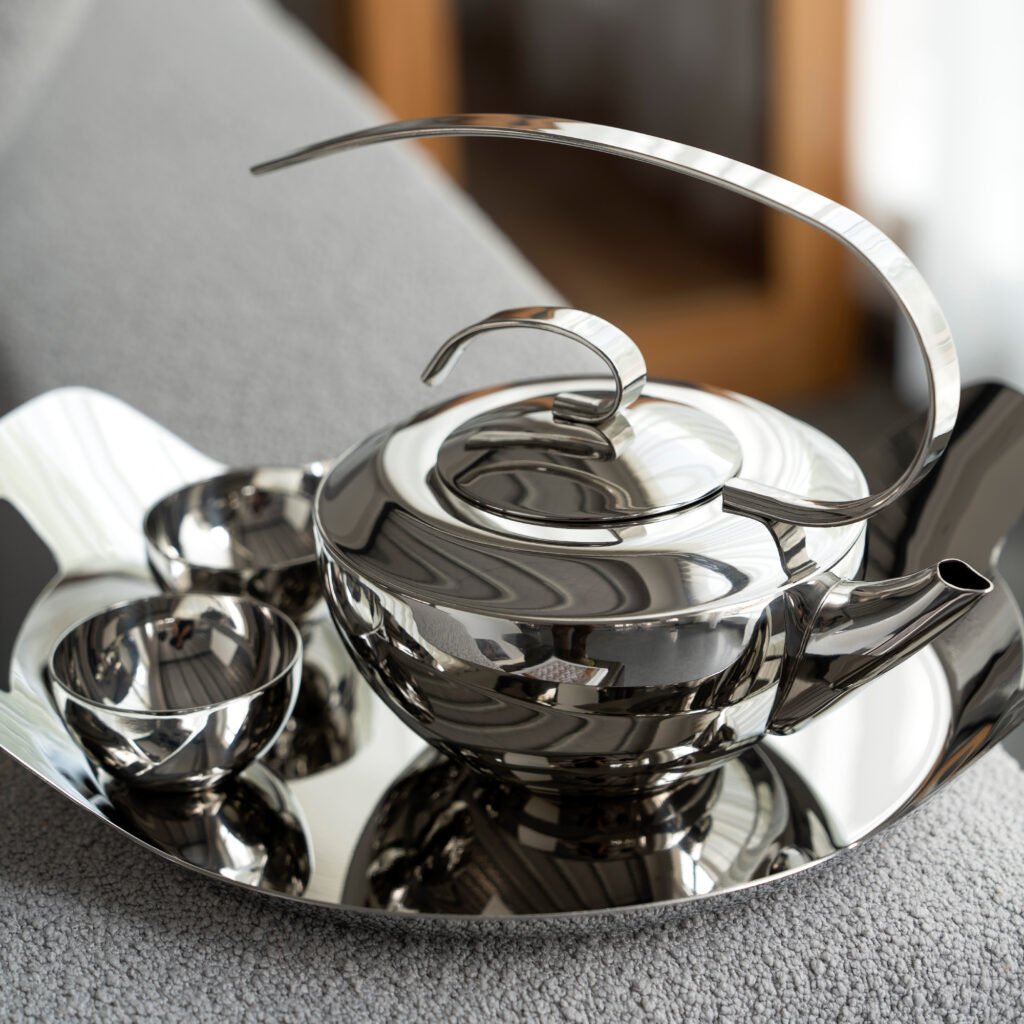 141 5 1 Steel Teapot Set for Modern Tea Service - Luxury Mirror Polished Stainless Steel Tea Pot and Cup Collection by Apexerahomelife.