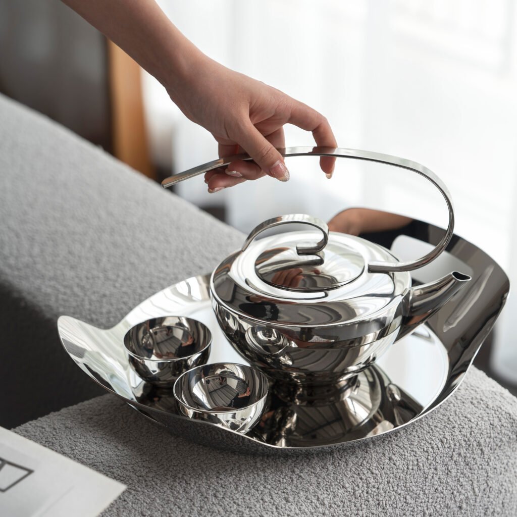 141 6 1 Steel Teapot Set for Modern Tea Service - Luxury Mirror Polished Stainless Steel Tea Pot and Cup Collection by Apexerahomelife.