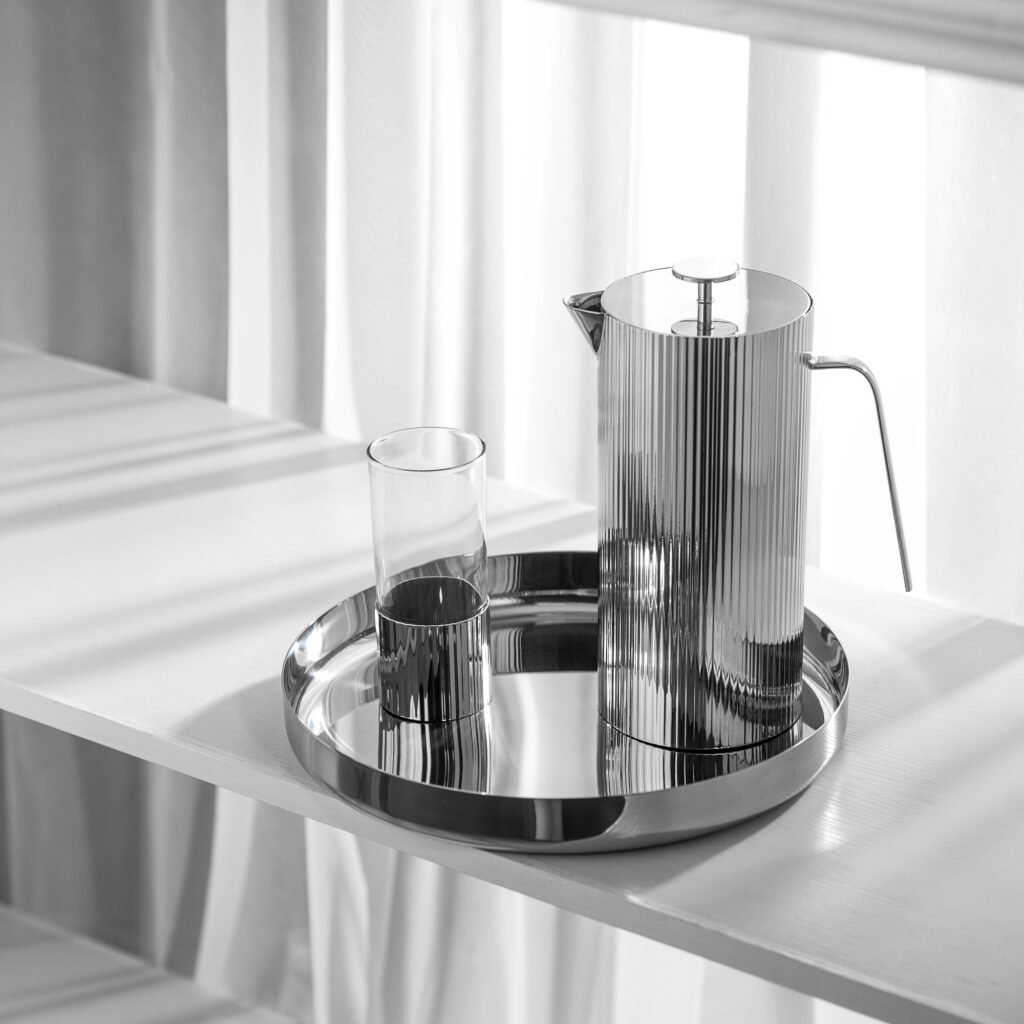 142 4 1 Steel Water Set for Modern Living - Luxury Mirror Polished Stainless Steel Water Pitcher and Tumbler Collection by Apexerahomelife.