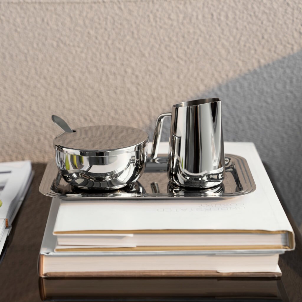 149 2 1 Cream Sugar Set for Luxury Coffee Service, Elegant Mirror Polished Stainless Steel Milk Pitcher and Sugar Bowl.