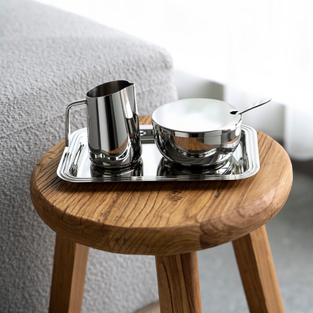 149 5 1 Cream Sugar Set for Luxury Coffee Service, Elegant Mirror Polished Stainless Steel Milk Pitcher and Sugar Bowl.