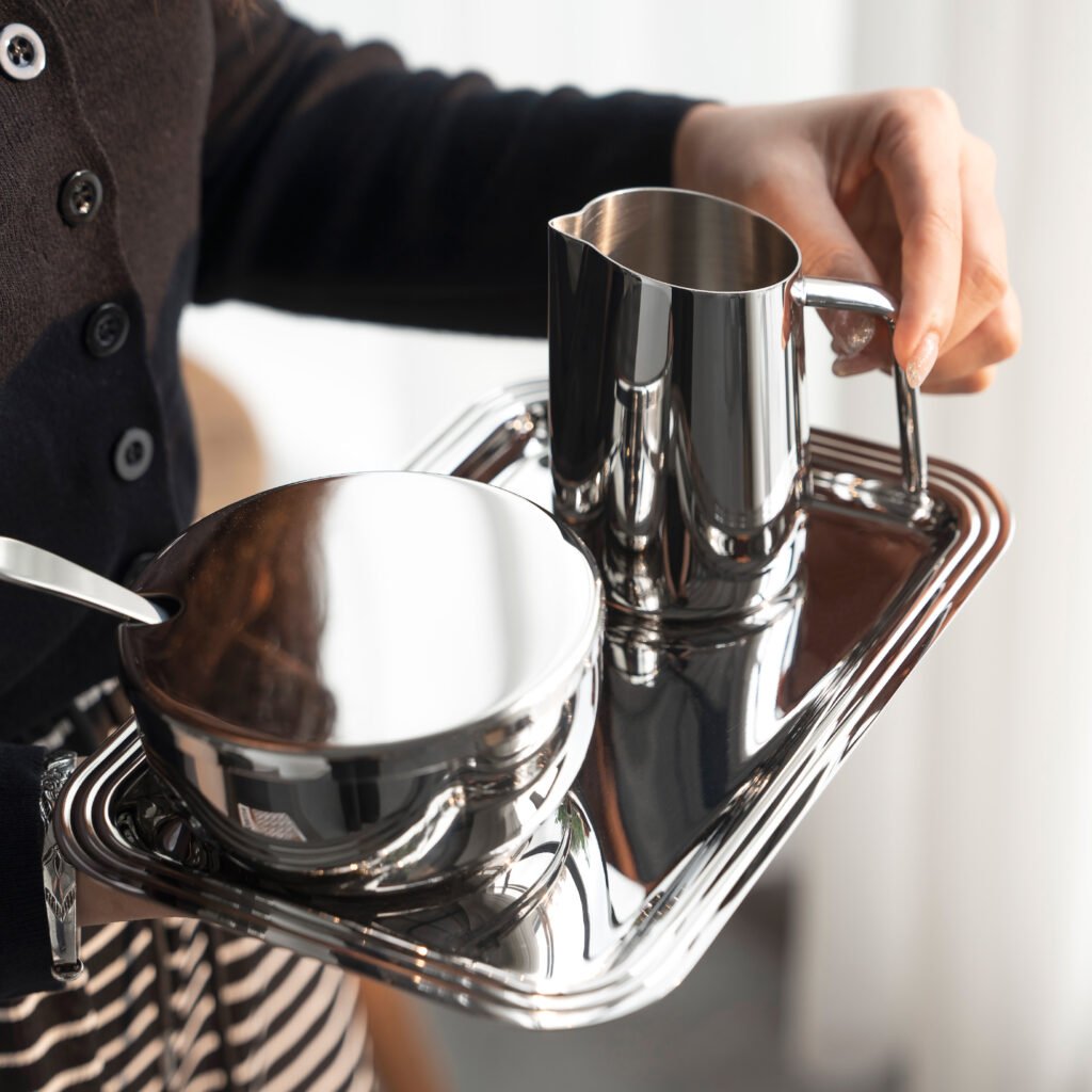 149 7 1 Cream Sugar Set for Luxury Coffee Service, Elegant Mirror Polished Stainless Steel Milk Pitcher and Sugar Bowl.