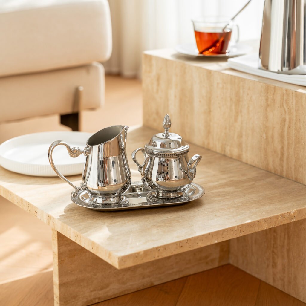 188 2 1 Steel Tea Set for Elegant Hosting, Luxury Mirror Polished Teapot and Creamer Collection.
