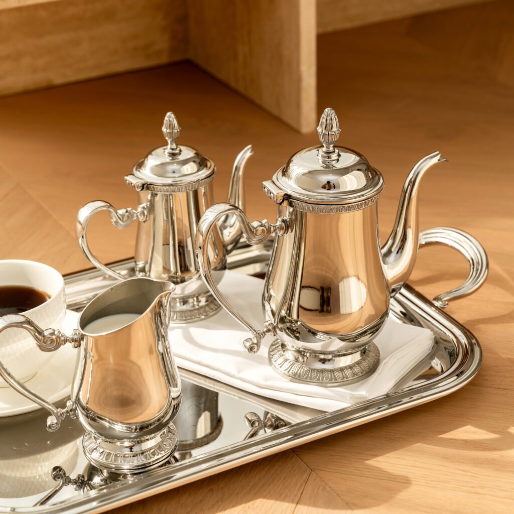 37 3 1 Steel Tea Set for Elegant Hosting, Luxury Mirror Polished Teapot and Creamer Collection.