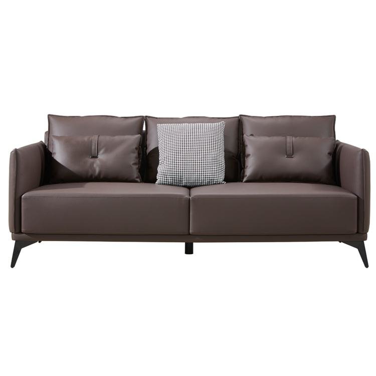 Modern 3-Seater Office Sofa Set Soft Black Genuine Leather for Workshop & Living Room for Meetings & Waiting - Image 5