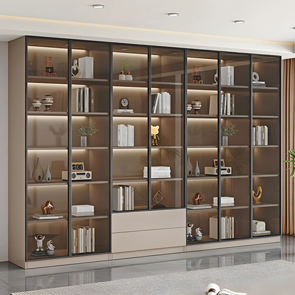 1200x1200 53 Amazing Bookcase for Modern Living Room with 6 Glass Doors