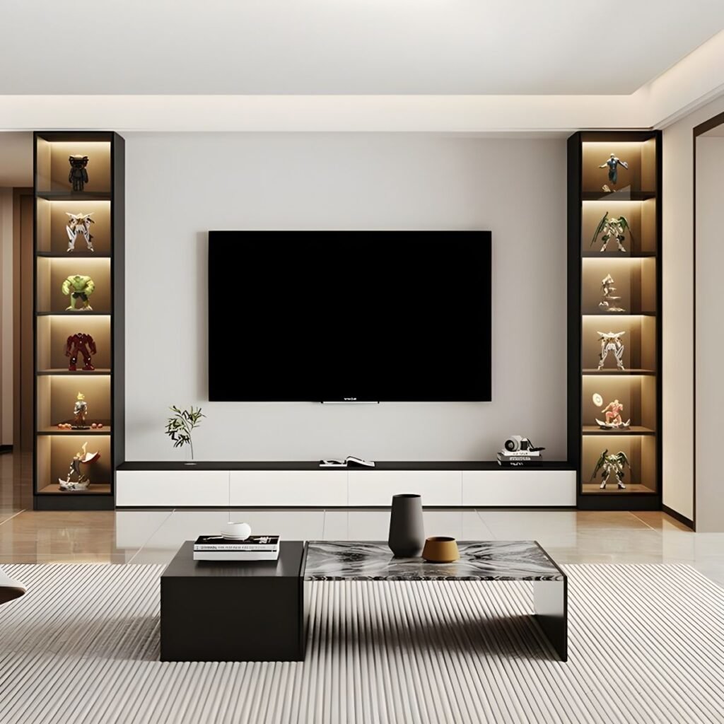 1200x1200 60 Sleek Narrow Action Figure Display Case with 8 Modular Configurations and Vibrant LED Illumination for Collectors