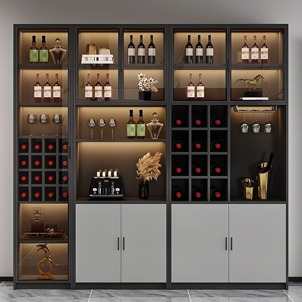 1200x1200 73 Sophisticated Mixed-Media Wine Cabinet with Professional Glass Display and 4 Versatile Modular Configurations for Grand Estates