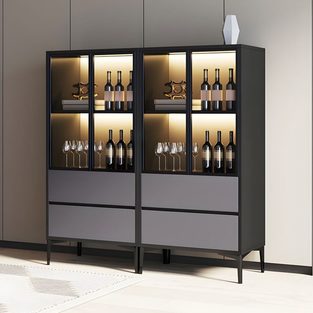 1200x1200 76 Sophisticated Mid-Height Wine Credenza with Integrated LED Lighting and Elegant 55-Inch Glass Showcase for Urban Living