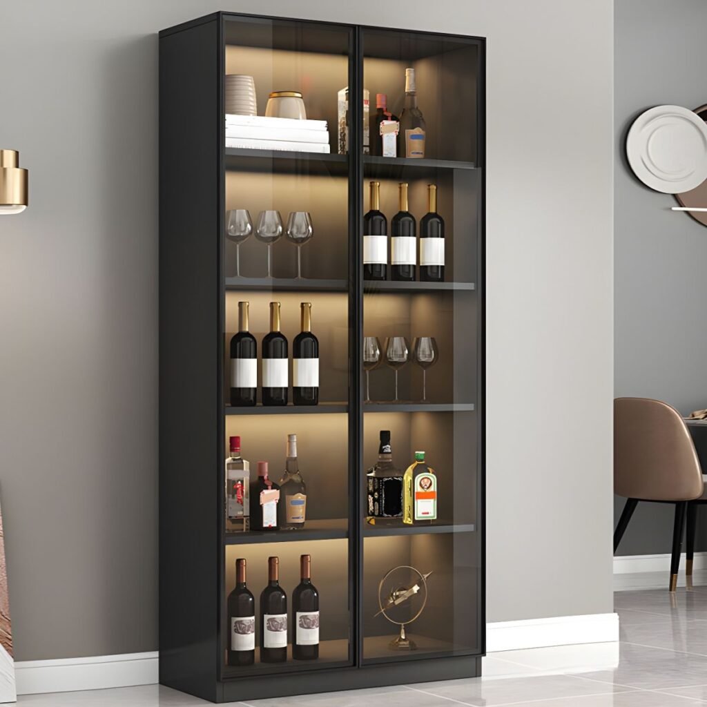 1200x1200 77 Enclosed Full Overlay Free standing Accent Cabinet in Wood with Cabinet Boxes, Glass Doors and 4/6 Shelves in a Trendy Style