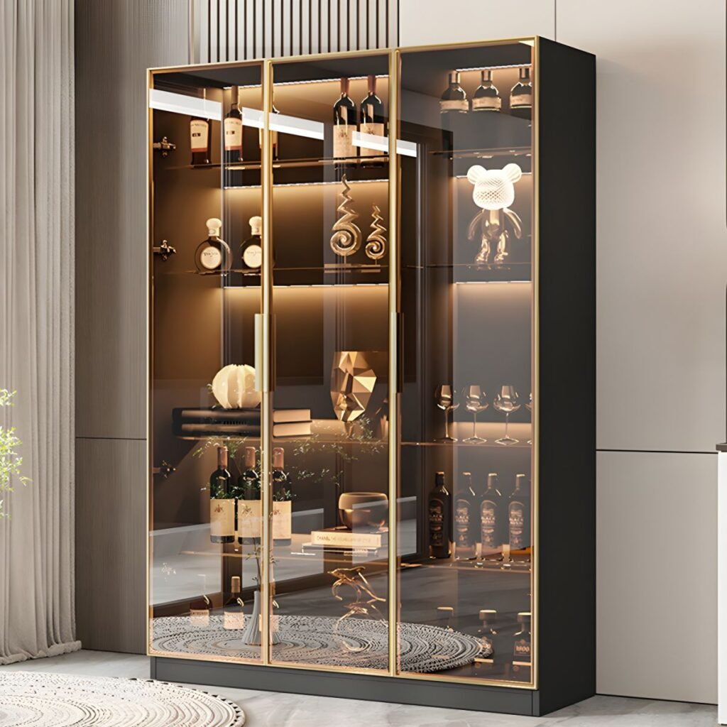 1200x1200 82 Full-Height Glass Showcase with Integrated LED Lighting and Sophisticated 79-Inch Minimalist Frame for Elite Home Galleries
