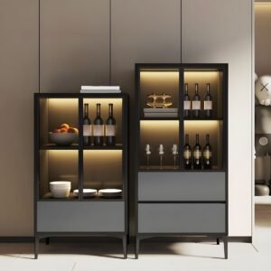 Modern Home Bar Sideboard Wine Cabinet Living Room Furniture Wine Cabinet with Wine Racks for Dining Room