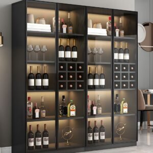 Enclosed Full Overlay Free standing Accent Cabinet in Wood with Cabinet Boxes, Glass Doors and 4/6 Shelves in a Trendy Style