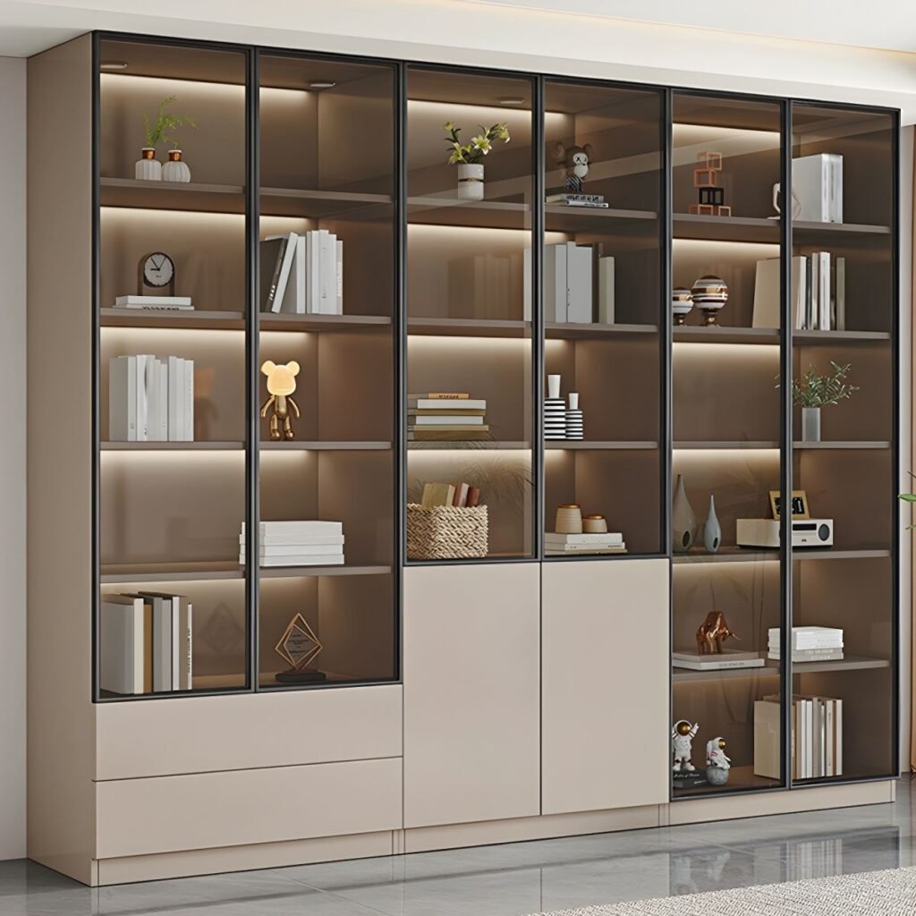 1200x12001 52 Amazing Bookcase for Modern Living Room with 6 Glass Doors