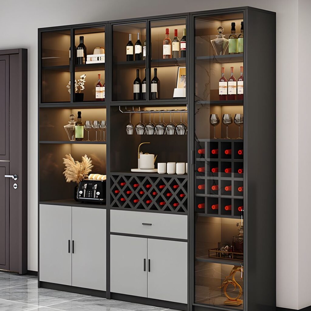 1200x12001 72 Sophisticated Mixed-Media Wine Cabinet with Professional Glass Display and 4 Versatile Modular Configurations for Grand Estates