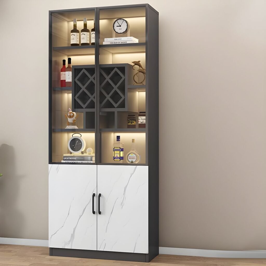 1200x12001 80 Elegant Professional Beverage Curator Station with 16-Grid Rack and 79" High Integrated LED Showcase for Modern Estates