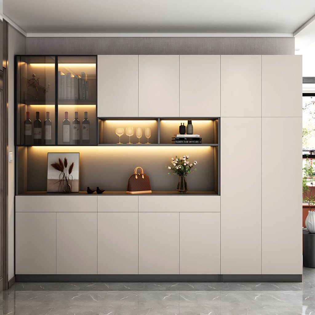 1200x120010 88 Handleless Glass Display Showcase with Seamless Rebound Doors and 79" Elegant Minimalist 7-Style Customization