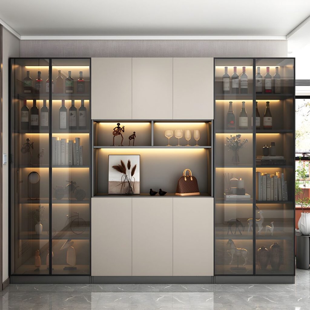 1200x120011 82 Handleless Glass Display Showcase with Seamless Rebound Doors and 79" Elegant Minimalist 7-Style Customization