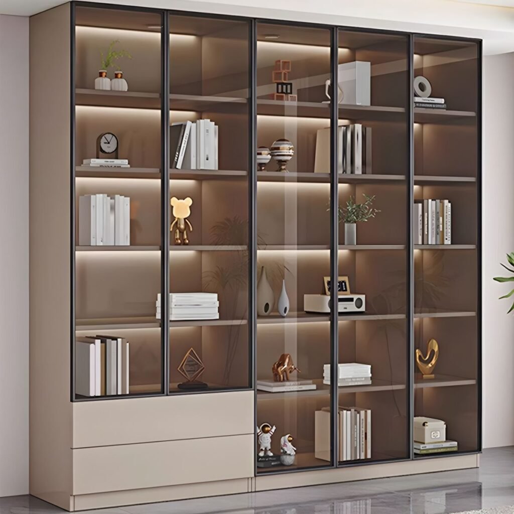 1200x12002 52 Amazing Bookcase for Modern Living Room with 6 Glass Doors