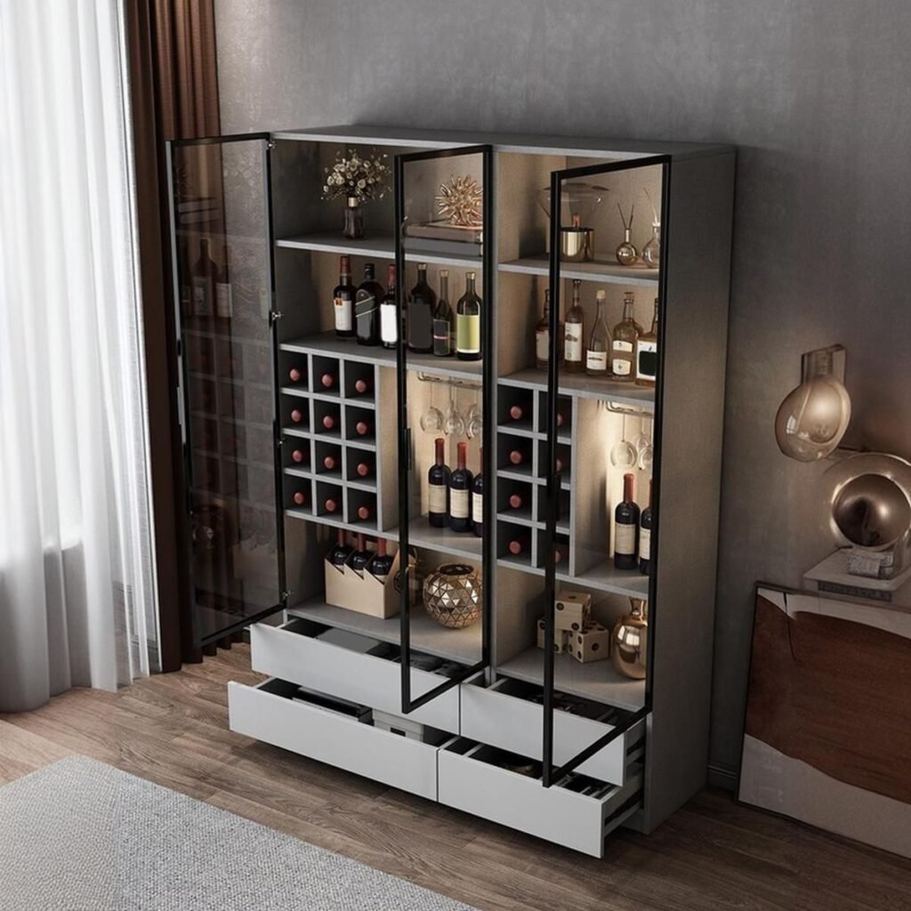 1200x12002 61 Sophisticated Dual-Tone Wine Cellar Cabinet with Integrated Wine Racks and 5 Expandable Modular Styles for Grand Displays