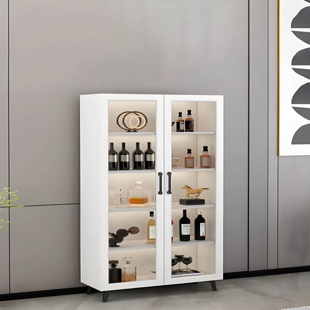 1200x12002 65 Modern Wood Display Stand with Glass Doors, 5 Removeable Shelves, Cabinet Included -Full Assembly Needed