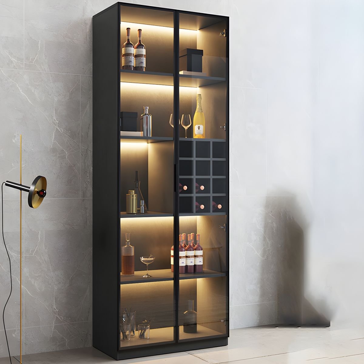 Modern Home Bar Sideboard Wine Cabinet Living Room Furniture Wine Cabinet with Wine Racks for Dining Room - Image 4