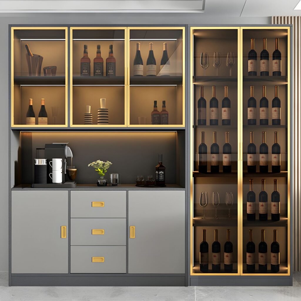 1200x12002 71 Manufactured Wood Display Stand with Repository and Illuminating, 1 Cabinet/2 Cabinets& 5 Shelves/6 Shelves, Glazed Door