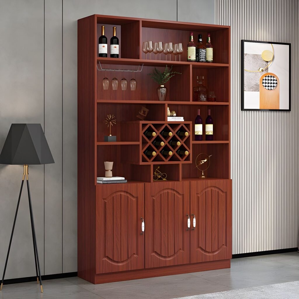 1200x12002 73 Elegant Half-Open Wine Showcase with 16-Grid Rack and 79" High Solid Door Storage for Sophisticated Home Bars