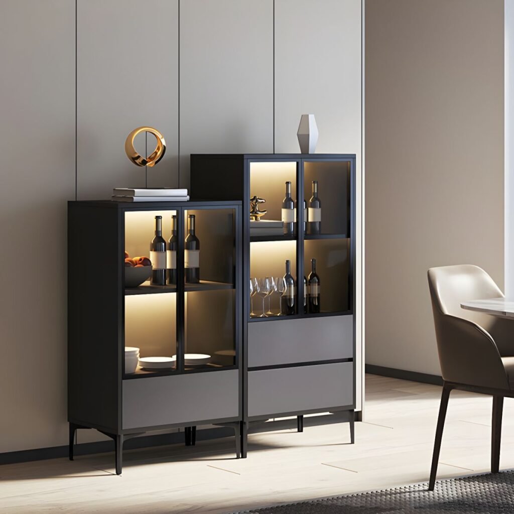 1200x12002 75 Sophisticated Mid-Height Wine Credenza with Integrated LED Lighting and Elegant 55-Inch Glass Showcase for Urban Living