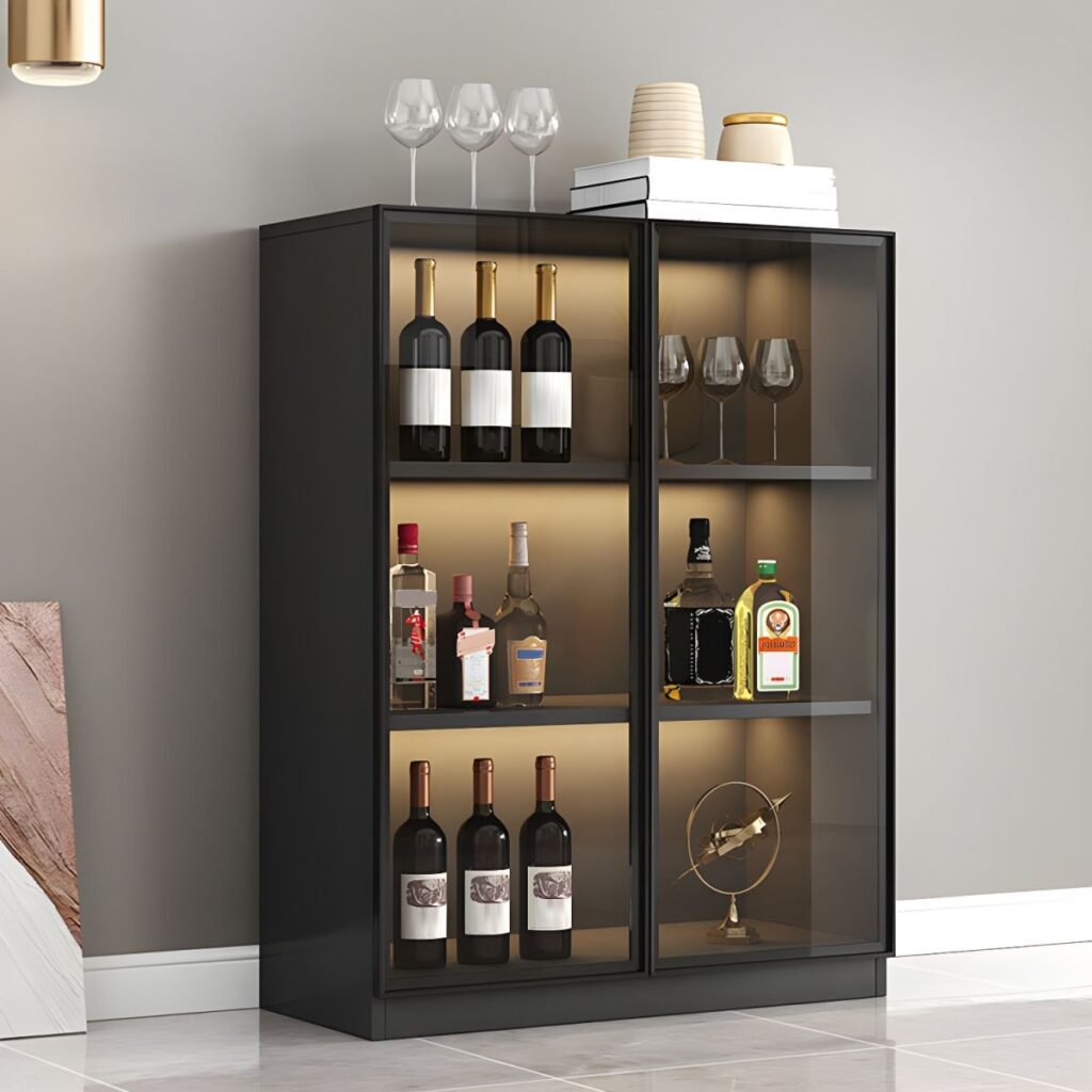 1200x12002 76 Enclosed Full Overlay Free standing Accent Cabinet in Wood with Cabinet Boxes, Glass Doors and 4/6 Shelves in a Trendy Style